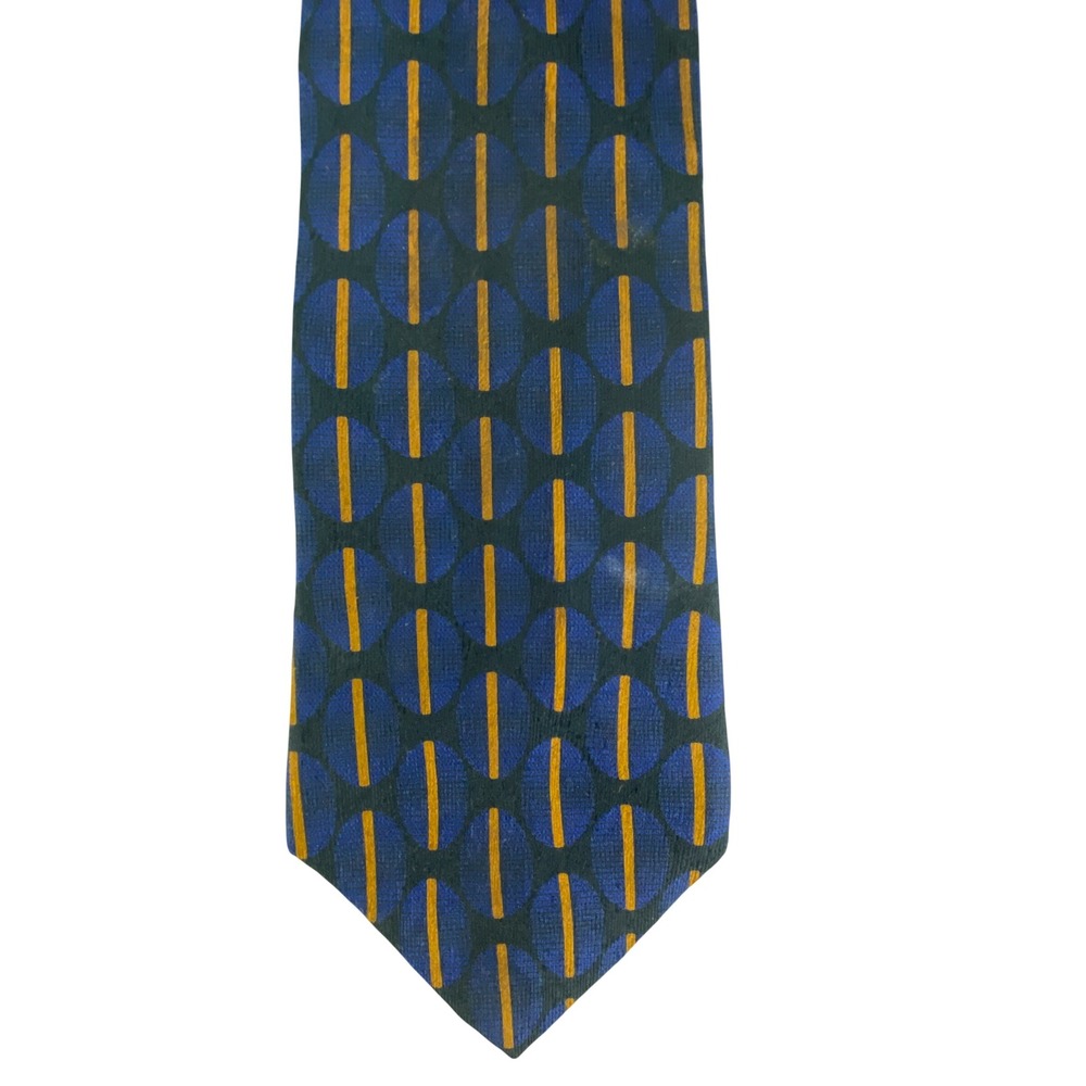 Henry Grethel Mens Silk Tie Blue Orange Geometric Abstract Printed in Italy 58X4